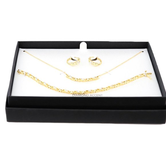 Diamond Accent Infinity Earrings Collar Necklace Bracelet Set $200 - Picture 3 of 5